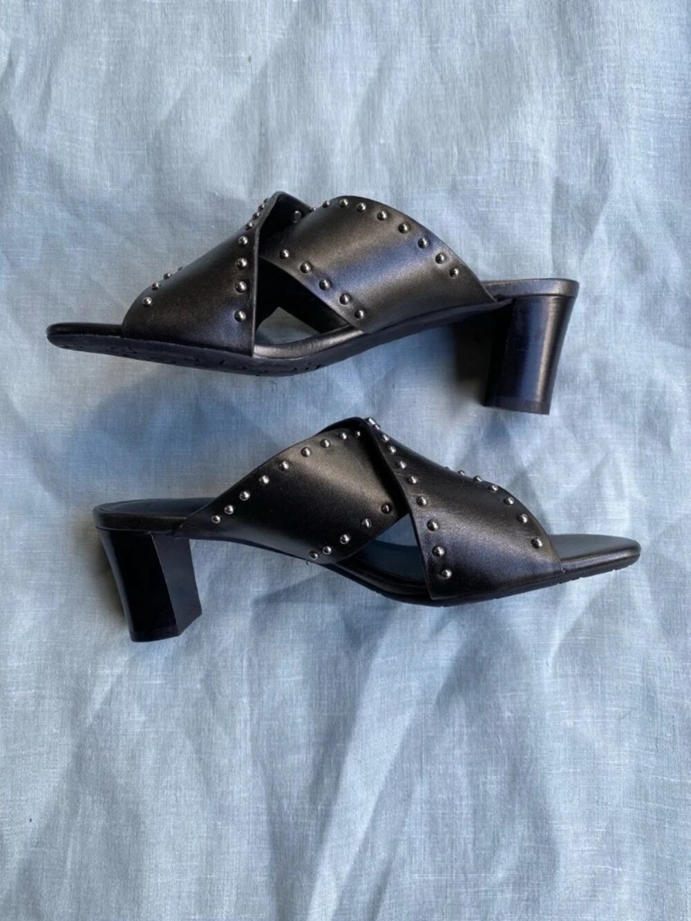 Brighton dark metallic grey criss cross studded heel Teresa sandal - Picture 7 of 10